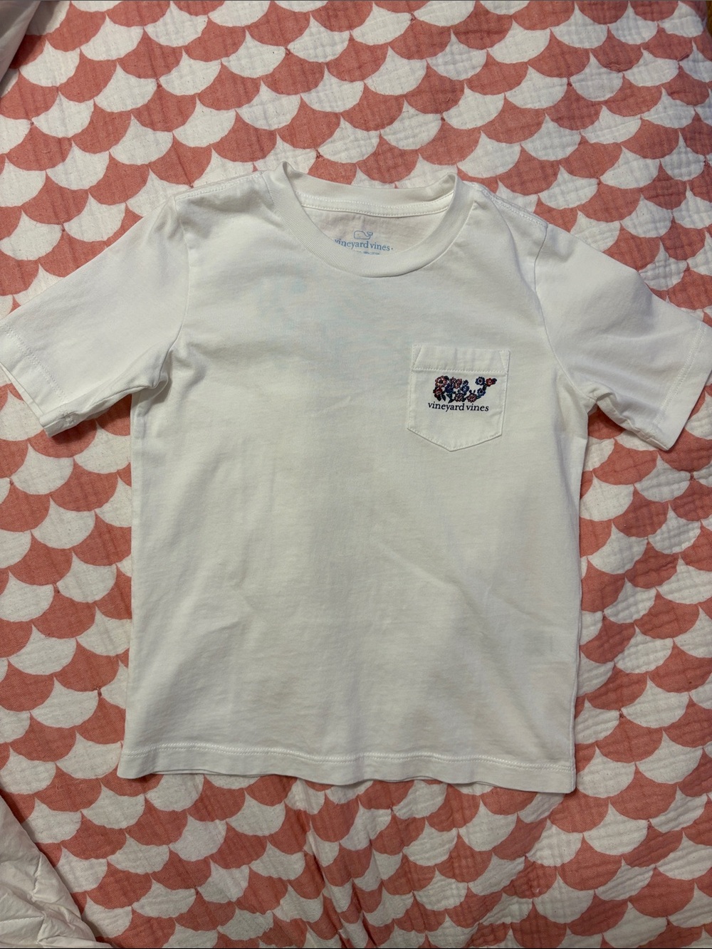 Vineyard Vines White Kids Short Sleeve Tee with Floral Whale Pocket